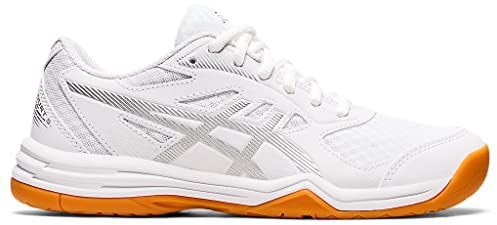 ASICS Women's Upcourt 5 Volleyball Shoes, 10, White/Pure Silver