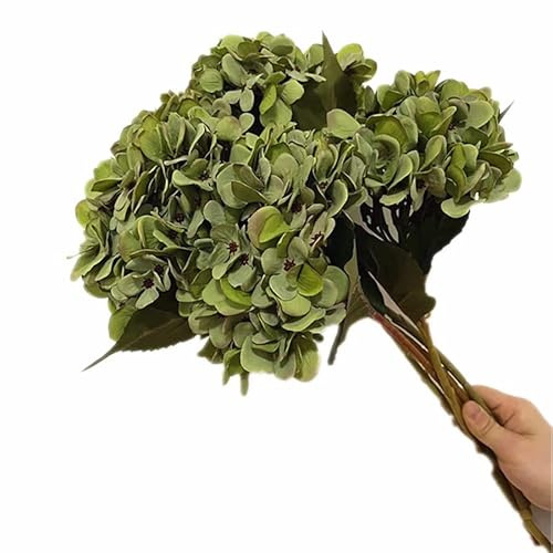 Baitang 5pcs Artificial Retro Color Hydrangea Flower Branch Faux Hydrangea Macrophylla for Wedding Centerpieces Home Party Floral Arrangement (Green)