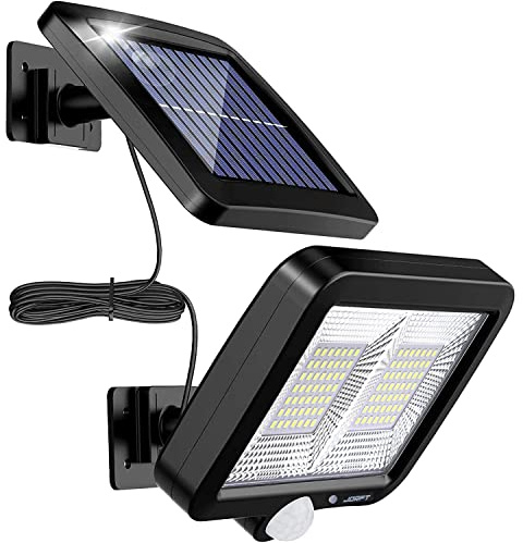 Jorft Solar Lights Outdoor, 98 LED Solar Powered Security Lihts, 3 Lighting Modes, Dimmable Motion Sensor Waterproof Wall Lamp with 16.5ft Cable for Entryway Walkway Garage Shed Carpot Outside Use