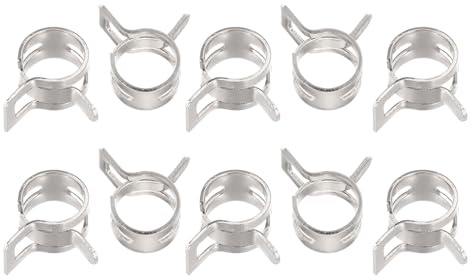 sourcing map 10pcs 10mm Spring Band Type Action Fuel/Silicone Vacuum Hose Pipe Clamp Low Pressure Air Clip Clamp, Nickel Plated
