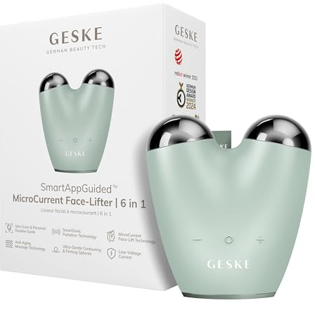 GESKE | SmartAppGuided™ MicroCurrent Face-Lifter | 6 in 1 | Facial Lifting | Gesicht- & Jawline Trainer | Gesichtsstraffung | Anti Aging Device | Mikrostrom gegen Falten | Doppelkinnentferner | SmartAppGuided™ MicroCurrent Face-Lifter | Gesicht- & Jawline Trainer | Anti Aging Device | Mikrostrom gegen Falten