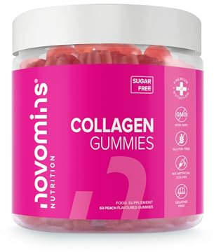 Kollagen Gummibärchen - Zuckerfrei - mit Hyaluronsäure, Vitamin C & Biotin - Marine Collagen Typ 1 - Alternative zu Kollagen Pulver & Kollagen Kapseln - 60 Gummis für Haare, Haut & Knochen - Novomins