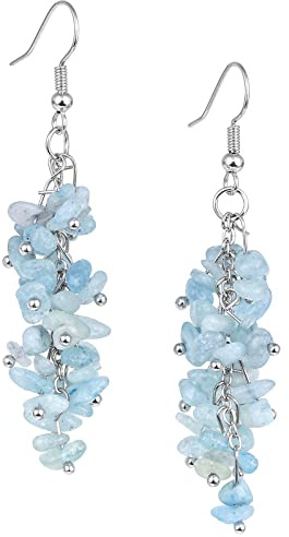 KYEYGWO Edelstein Ohrringe Steine Kristall Schmuck Damen | Stilvolle Trommelsteine Ohrhänger Ornament, Hängende Ohrhaken, Chakra Geschenk für Frauen