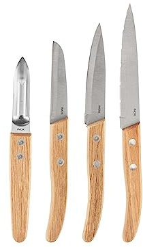 Royal Norfolk Set 3 Coltelli e Sbucciatore in Acciaio Inox con Manico in Legno