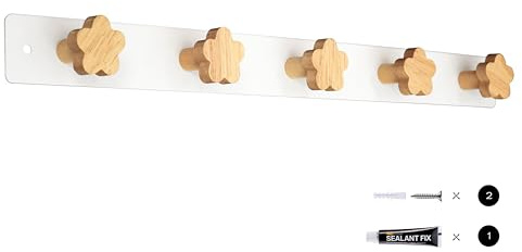Yisiziyo Wall Mounted Kids Coat Rack with Hooks Coat Hook, Wall Mounted Backpack Hanger, Towel Rack with 5 Cute Hooks, No Drilling Needed(flower-1pc)