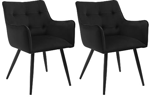 WOLTU Lot de 2 Chaises de Salle à Manger Scandinaves, Chaises Rembourrées avec Dossier et Accoudoirs, Fauteuils avec Pieds en Métal, pour Salon, Chambre à Coucher, en Velours, Noir, BH374sz-2