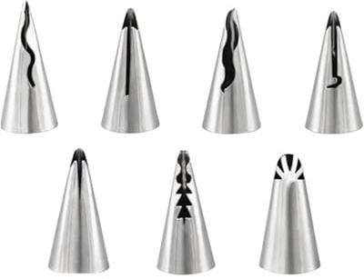 BeeSpring 7pcs Pleated Skirt Piping Nozzles Set Silver Stainless Steel Frosting Piping Kit Tulip Icing Pastry Cake Decorating Baking Tools