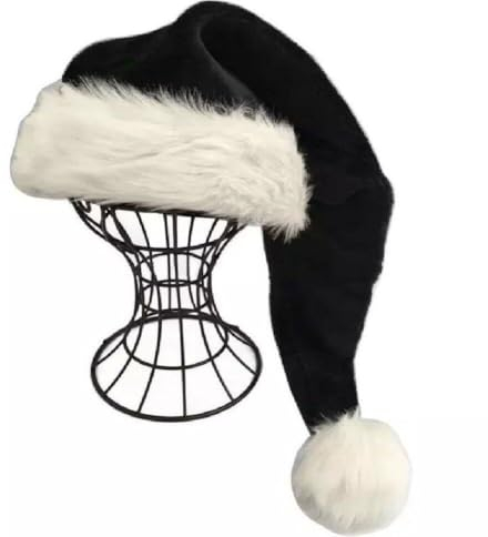 Ericetion Schwarzer Plüsch-Weihnachtsmütze, traditionelle Weihnachtsmütze, originelle Weihnachtsmann-Mütze, Neujahrs-Weihnachtsmütze als Geschenk, Partyzubehör