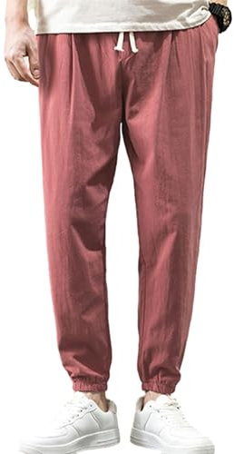Zontroldy Pantalon pour Homme en Coton et Lin pour Yoga, Golf, Plage, Jogging, Rouge Haricot., Taille L