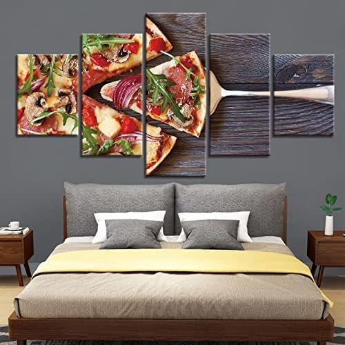 5 Teilig Leinwand Wanddeko Pizza Essen Poster Hd Bilder Leinwanddrucke 5 Stück Gemälde Modern Wohnzimmer Wohnkultur Geschenk (M/Ohne Rahmen 100 X 50 Cm) Schlafzimmerbürohotelwandkunstfoto -6B8K/T9R