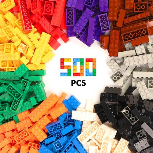 HIUME Briques de Construction Classiques 500 Pièces, Blocs Colorés Compatibles avec Les Principales Marques, pour Enfants dès 6 Ans, en ABS, Développe la Créativité et la Pensée Logique.