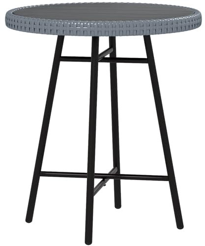 Outsunny Tavolino da Giardino con Barra a X e Piano in Plastica di Legno, Tavolino in Rattan e Acciaio per Interni ed Esterni, 50x50x55 cm, Grigio e Nero