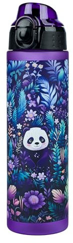 Baagl Kinder Trinkflasche, Auslaufsichere Wasserflasche 700ml, Schule und Sport Flasche für Mädchen, Vielseitige und Praktische Flasche mit verschließbarem Deckel (Jungle Panda)