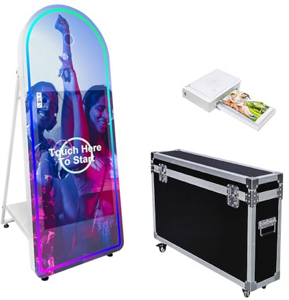 WideMeet Spiegel-Fotokabine, 81,3 cm (32 Zoll), Touchscreen, magischer Spiegelschrank, DSLR-Photobooth-Selfie, 165 cm, Fotokabinen-Maschine für Hochzeit, Party, Event (weiße Maschine, Maschine +