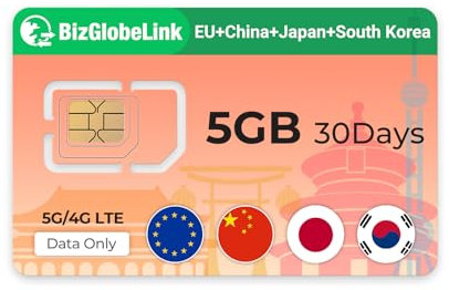 EIOTCLUB Carte SIM Prépayée, Carte SIM Internationale Utilisable dans Chine, Japon, Corée, Données Uniquement, Haut débit 5G/4G LTE, Rechargeable, Parfait pour téléphones, routeurs et tablettes