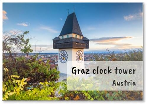 Graz Uhr bei Sonnenuntergang, Graz, Steiermark, Österreich, Design 3, Kühlschrankmagnet