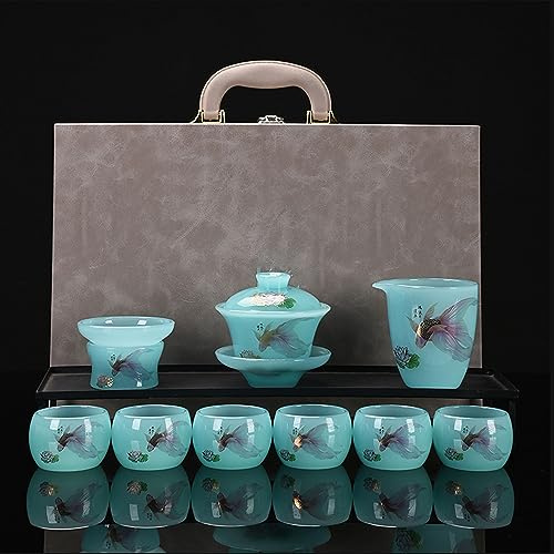 XaEjNzwDT Tetera marroqui teteras para te Juego de te Juego de té de Vidrio, Caja de Regalo de Juego de té Kung Fu de Tetera de sopera para el hogar(Color:D,Size:)
