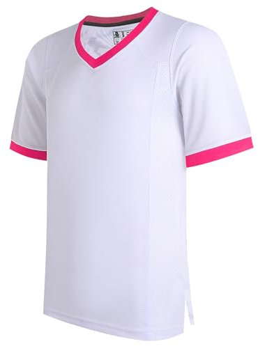 DEHANER White American Football Jerseys for Men Women Dad Mom Workout Tops Sports Uniforms Athletic Shirt Vintage Outfits Pink Neck-White Jersey,Men Size Large