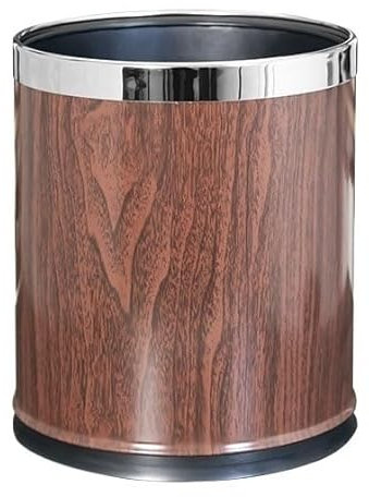 Poubelle Poubelle ronde en grain de bois sans couvercle, poubelle ouverte sur le dessus, poubelle en métal de 10 L/2,6 gallons avec seau à doublure amovible for salon, chambre à coucher, salle de bain