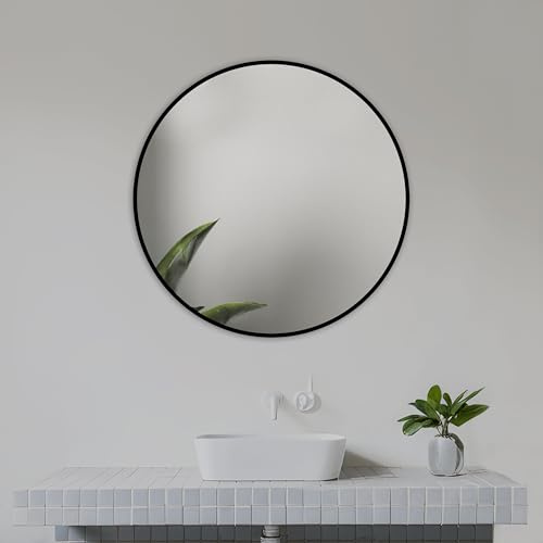 Home Glow 60cm Runder Spiegel, Metallgerahmter Wandspiegel, runder Badezimmerspiegel, Schwarz gerahmter Spiegel für Wohnzimmer, Schlafzimmer, Eingangsbereich oder Lounge.