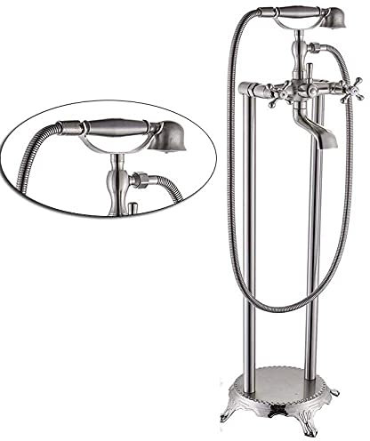 Set doccia Rubinetto per vasca Rubinetto per vasca da bagno in nichel spazzolato da appoggio Rubinetto per vasca con doppia maniglia a pavimento Rubinetto per lavabo per vasca da bagno in ottone