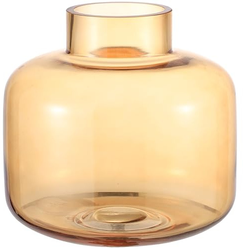 KAYLETIN Kurze Glasvase, bernsteinfarbene Vase für Blumen, Kurze Blumenvasen für Tulpen, runde Glasvasen für Geburtstag, Hochzeit, Einweihung, Jahrestag, Verlobung, 15 cm