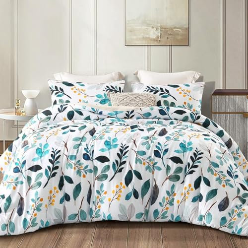 Bettdecke 200x220 Ohne Bezug Nutzbar, Blumenblatt Pflanzendruck Bettdecken Waschbar Ganzjahresdecke Retro 4 Jahreszeiten Steppdecke, Bettzeug Microfaser mit 2 Kissenbezug für Sommer Winter Doppelbett