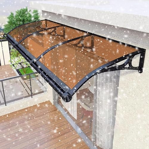 Outdoor Front Door Window Door Awning Canopy Brown 120 * 100cm UPF 50+ UV Rain Snow Sun Protection Polycarbonate Hollow Sheet Patio Awning Canopy for Sunlight Protection
