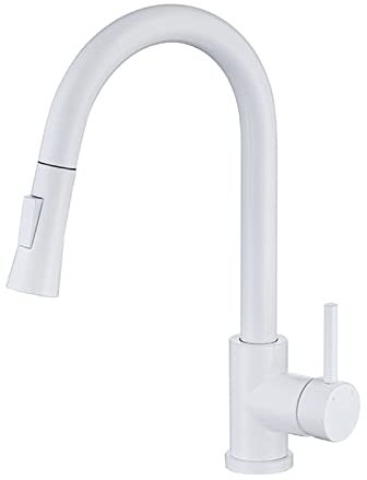 JQQJZLC Kronleuchter-Küchenarmaturen mit herausziehbarer Brause, Küchenspüle-Mischbatterie, Edelstahl, heißes und kaltes Wasser, drehbarer Waschbecken-Wasserhahn, weißer Kronleuchter