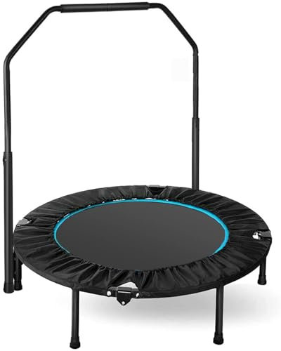 LIFERUN Kleine Trampolin Indoor 101cm, Mini Fitness Trampoline Erwachsene, 150 kg belastbar, mit Verstellbare Haltegriff für Zuhause Cardio-Trampolin-Training, Blau