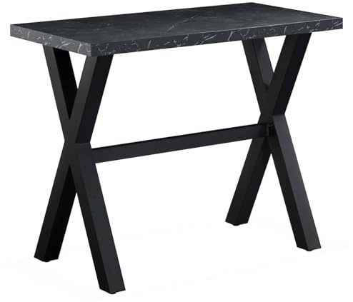 DUBI Möbel Bartisch Stehtisch LOTTE 120x60cm Industrial Design | Hochtisch Marmor Schwarz & Metall | Stabiler Küchentisch mit modernem X-Gestell | Edler Bistrotisch | Ideal für Gastronomie & Zuhause