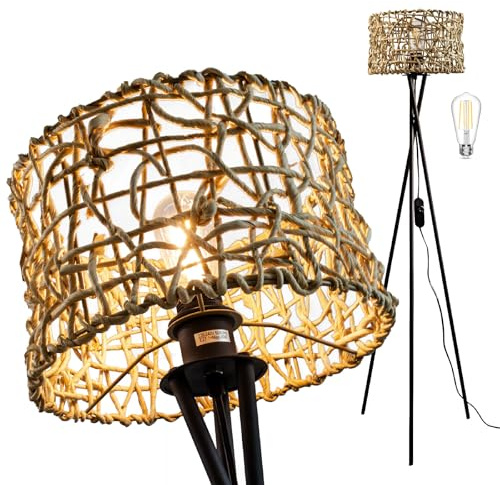 Osasy Lampadaire tripode avec inhabituel abat-jour, lampadaire led design à intensité variable, luminaire sur pied bohème pour interieur