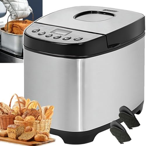 DDNGEJ Machine à Pain Multifonction 12 en 1 en Acier Inoxydable avec écran Tactile, programmable, 3 Tailles de Pain, réserve de 13 Heures et Maintien au Chaud Pendant