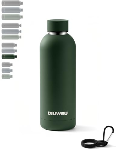 DIUWEU Stainless Steel Water Bottle Double Wall,Insulated Water Bottles with Buckle,BPA Free,12hrs Hot & 24hrs Cold,350ml/500ml/750ml/1L,Suitable for Gym,Camping,Cycling,Travel,Hiking,Sports,Work