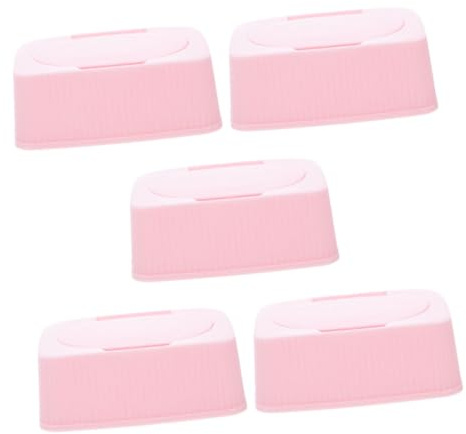 CAXUSD Distributore di Salviette Umidificate per Ragazzo Ragazza 5 Pezzi con Coperchio Flip in Pp Rosa, Porta Salviette Pratico e Compatto per Viaggio e Auto