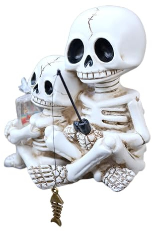 Figura decorativa de esqueleto, estatua de Halloween de escritorio, figura de esqueleto de resina de Halloween para valla de estanque, jardín, alféizar de ventana, estantería, piscina, patio trasero