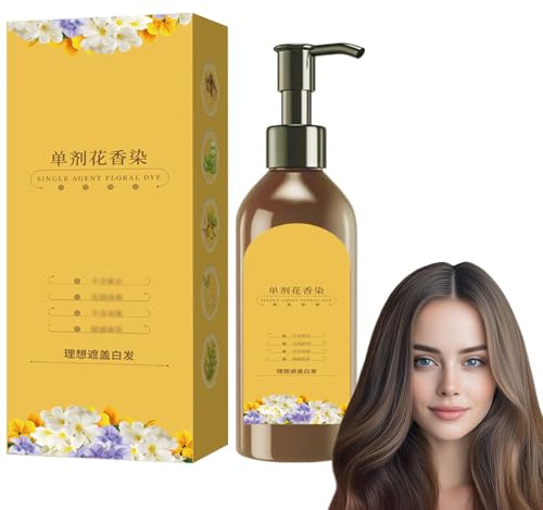 Langanhaltendes natürliches Haarfärbeshampoo, Pflanzenbasierte Haarfarbe zur Grauabdeckung, Pflegende Pflanzenhaarfarbe,Blumenfärbeshampoo mit Einzelwirkstoff,Verschiedene Kräuterextrakte (Dark brown)