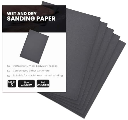 180 Grit Fine Sandpaper Sheets | Abacus Range A4 Wet & Dry Sand Paper (230x280mm) | Pack of 5 | For Furniture, Paint, Auto, and Wood Projects