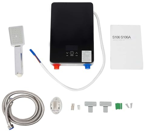Calentador de agua eléctrico de 6500 W, 220 V, mini calentador de agua con cabezal de ducha, portátil, con indicador LED, sin depósito, calentador de agua para cocinas