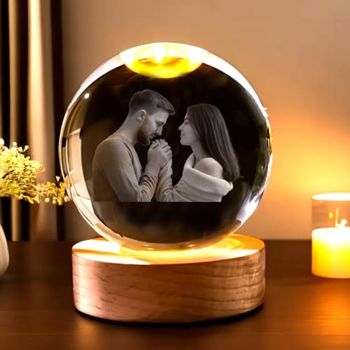 Foto En Cristal 3D Personalizada Con Base Luminosa, Foto Y Texto Personalizados Bola De Cristal Decorativa Con Luz, Personalizada for Papá, Mamá, Mujeres, Aniversario(Colorful Light,8cm)