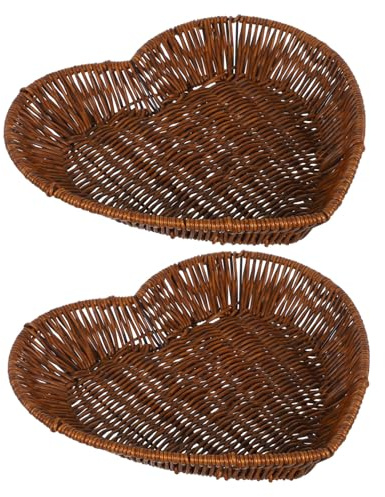 LABRIMP Cesta de Pan de Imitación de Ratán en Forma de Corazón 2piezas