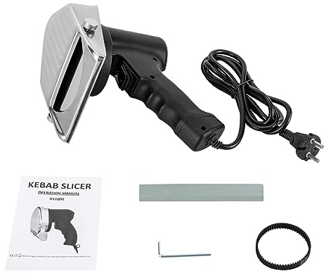 EUAIIPull Elektrisches Schawarma-Messer 120W Dönermesser mit Wetzstein Kabelloses Türkisches Gyro-Schneider Schnittstärke 10mm Döner-Kebab-Fleischschneider für Fleischsorten