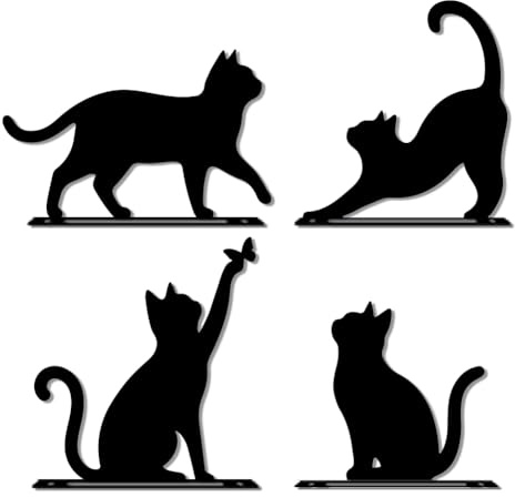 WADORN 4 Stück Schwarze Katzen Gartendeko, Lustige Tierfiguren Gartenfiguren aus Metall Tierfigur Metall Dekoration als Geschenk Für Garten Baum Wand Hof