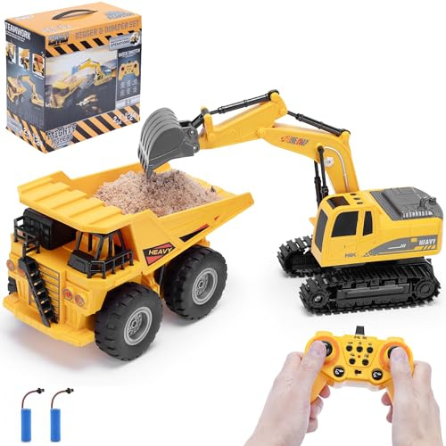 RC, set di escavatori e autocarri ribaltabili, scala 1:24, 11 canali, 2,4 GHz, batterie incluse
