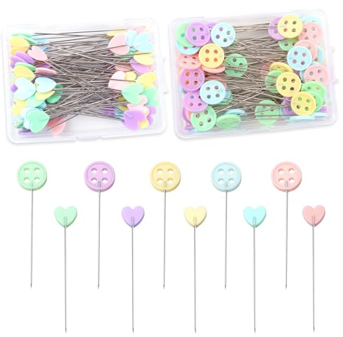 200PCS Sewing Pins Set Flat Love & Button Head Safety Pins Flat Head Straight Pins with 2 Storage Boxes for Dressmaker Knitting DIY Craft Jewelry Making Sewing Projects Handicrafts Home Decoration
