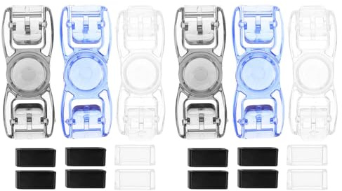 Abaodam 6 Pièces Lot de 6 Boucles en Plastique Transparent, Noir et Bleu pour Lunettes de Natation, Clips de Remplacement Universels, Fixation Rapide Sécurisée pour Sangles, Accessoires