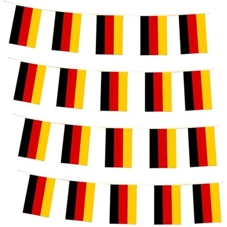Lot de 20 drapeaux allemands, noir, rouge et or, résistants aux intempéries, 14 x 21 cm, environ 6,8 mètres de long, pour fêtes de jardin, balcons, événements sportifs et célébrations