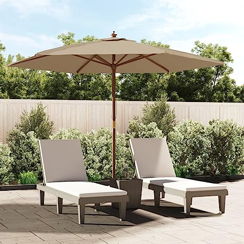 Mokuyary Ombrellone da giardino con palo in legno tortora 299 x 240 cm, ombrellone da esterno per terrazza, piscina, spiaggia, ristoranti, balcone