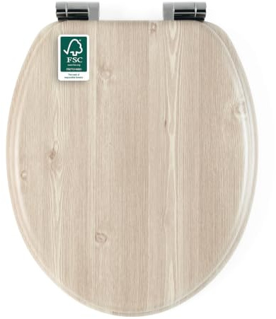 Beldray WC-Sitz Eiche Soft-Close, Weiß, FSC®-Certified | Holzkonstruktion, Scharniere aus Zinklegierung, einfache Montage, passend für die meisten Standard-WCs, Deckel 340 x 415 mm
