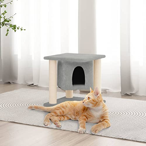 Ziaphsol Arbre à chat avec colonnes en sisal - Gris clair - 37 cm - Arbre à grimper compact avec grotte et surface de couchage - Meubles à gratter pour gratter et jouer dans l'appartement